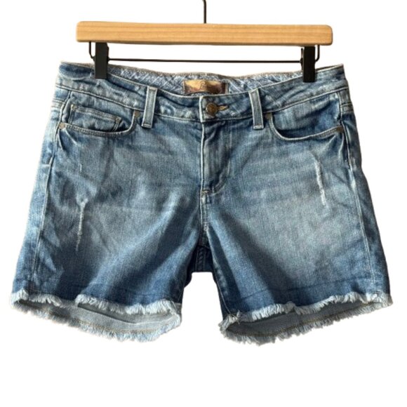 Women's 27 Paige Jimmy Jimmy Light Wash Raw Hem Jean Shorts - Picture 1 of 8